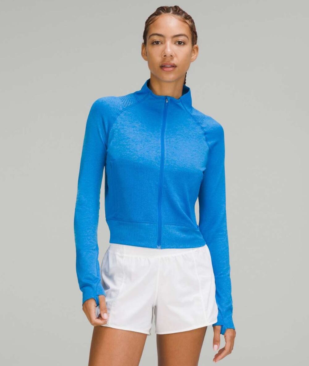 Lululemon Breathable Textured Knit Training Jacket 10 Poolside Blue Cropped